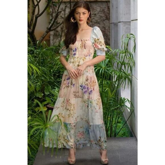 Yumi Kim Zofia Maxi Dress XS Pastel Floral Harmony Print Puff Sleeve Look - Picture 5 of 16